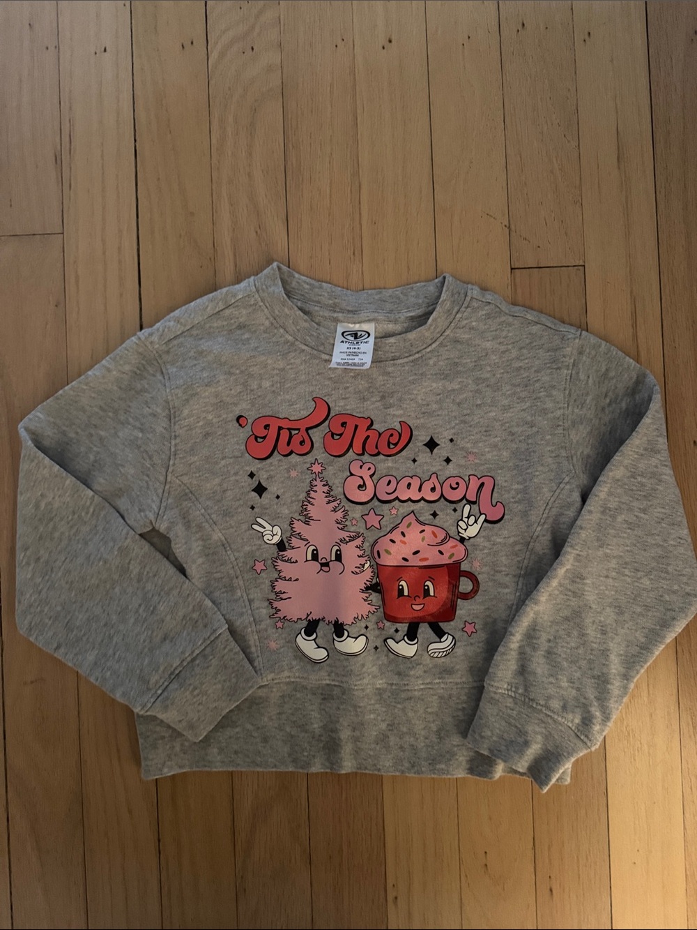 5/$30 Girls' Gray 'Tis The Season Graphic Sweatshirt with Pink Holiday Print